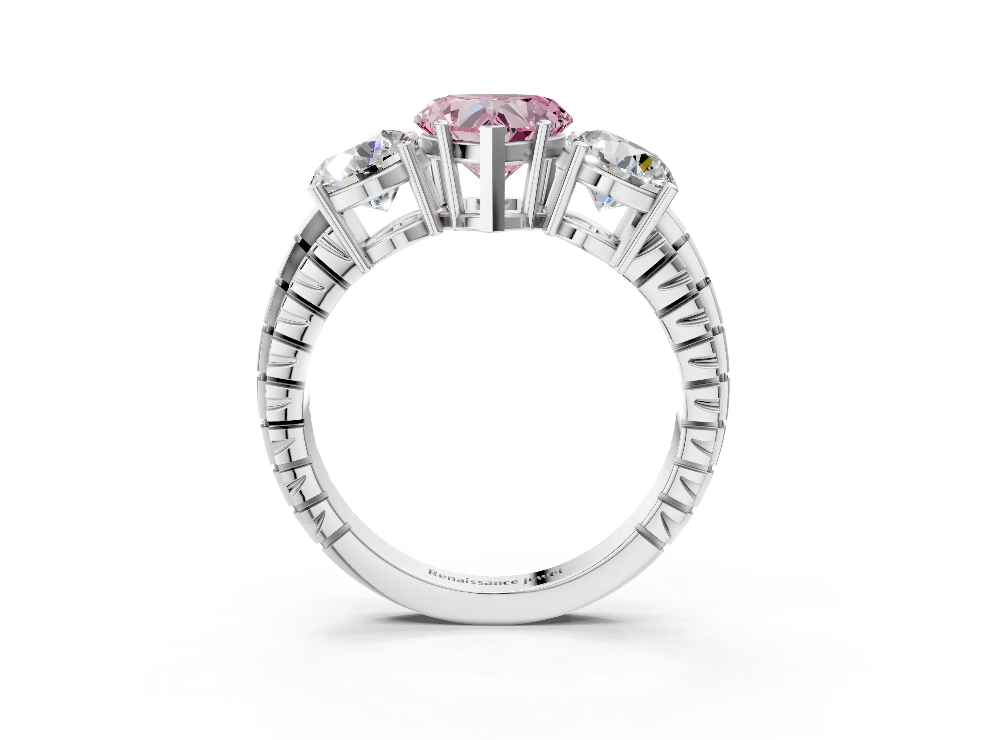 White gold Three-Stone Fancy Pink Heart Cut Cut Diamond Ring with Channel-Set Band and Prong Setting_3