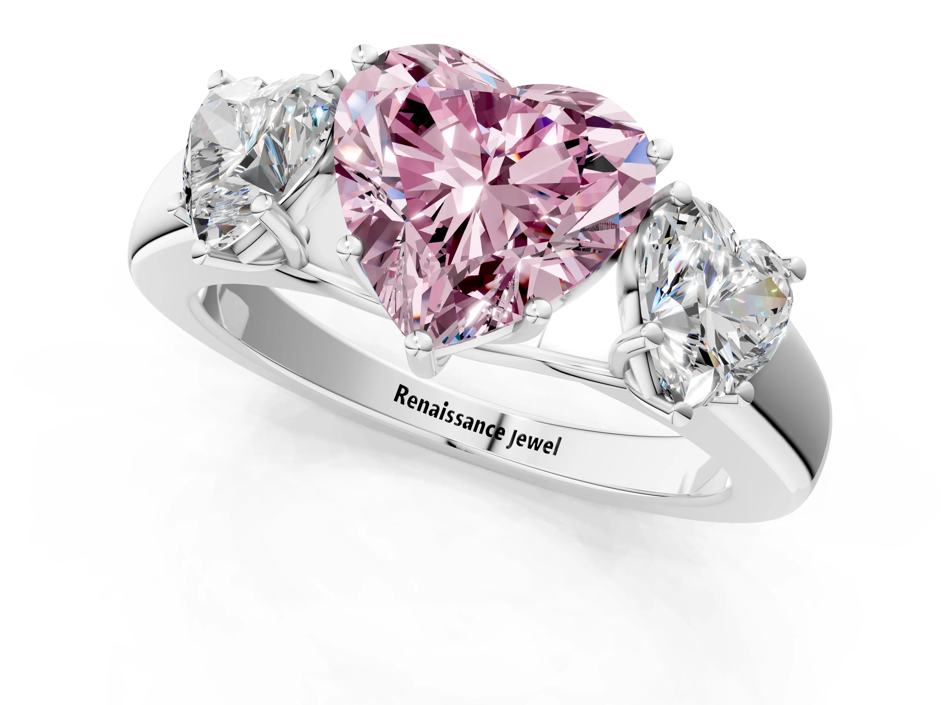 White gold Three-Stone Fancy Pink Heart Cut Cut Diamond Ring with Prong Setting and Classic Band_1