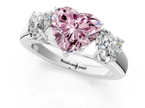 White gold Three-Stone Fancy Pink Heart Cut Cut Diamond Ring with Prong Setting and Classic Band_1