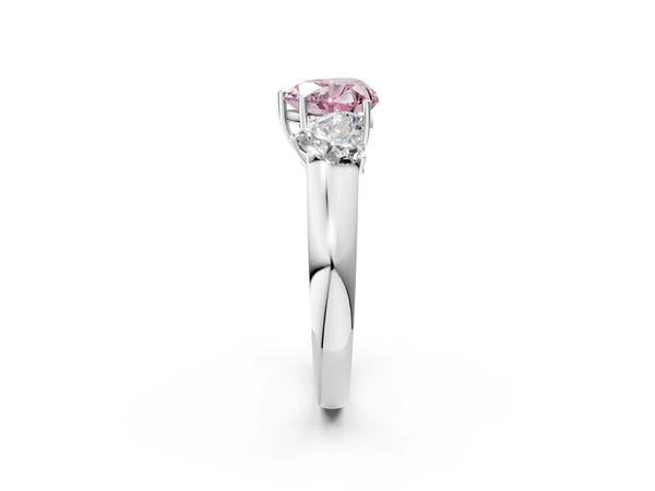 Platinum Three-Stone Fancy Pink Heart Cut Cut Diamond Ring with Prong Setting and Classic Band