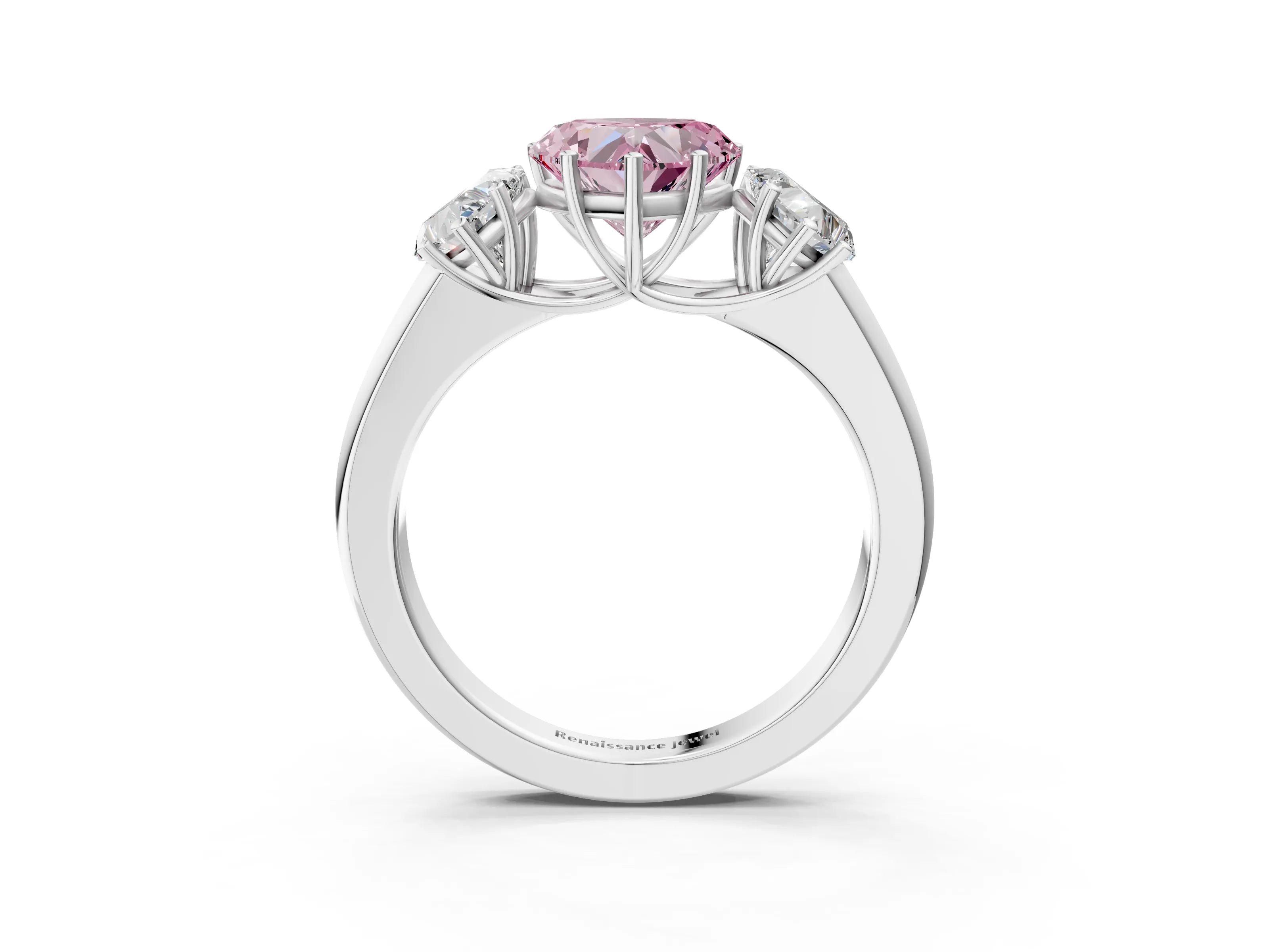 White gold Three-Stone Fancy Pink Heart Cut Cut Diamond Ring with Prong Setting and Classic Band_3