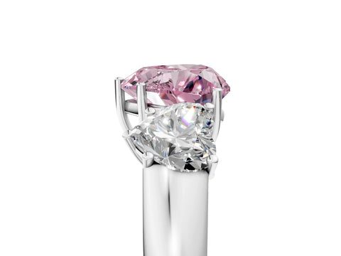White gold Three-Stone Fancy Pink Heart Cut Cut Diamond Ring with Prong Setting and Classic Band_5