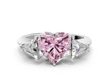 White gold Three-Stone Fancy Pink Heart Cut Cut Diamond Ring with Trillion Side Stones and Four-Prong Setting_11