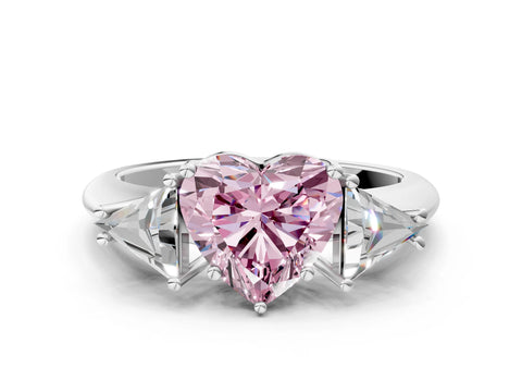 White gold Three-Stone Fancy Pink Heart Cut Cut Diamond Ring with Trillion Side Stones and Four-Prong Setting_11