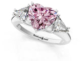 White gold Three-Stone Fancy Pink Heart Cut Cut Diamond Ring with Trillion Side Stones and Four-Prong Setting_12
