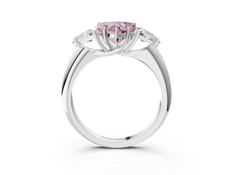White gold Three-Stone Fancy Pink Heart Cut Cut Diamond Ring with Trillion Side Stones and Four-Prong Setting_14