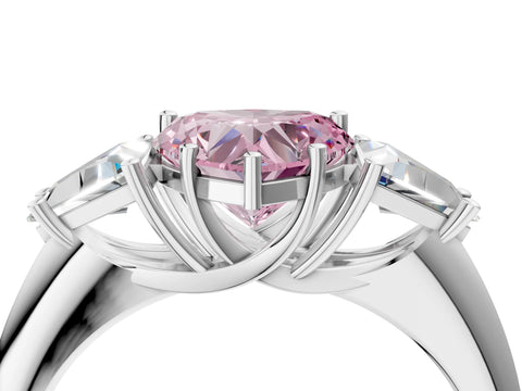 White gold Three-Stone Fancy Pink Heart Cut Cut Diamond Ring with Trillion Side Stones and Four-Prong Setting_15