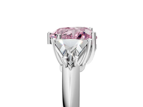 White gold Three-Stone Fancy Pink Heart Cut Cut Diamond Ring with Trillion Side Stones and Four-Prong Setting_16