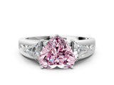 White gold Three-Stone Fancy Pink Heart Cut Cut Diamond Ring with Trillion Side Stones on a Split Shank Band_12