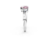 White gold Three-Stone Fancy Pink Heart Cut Cut Diamond Ring with Trillion Side Stones on a Split Shank Band_14