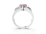White gold Three-Stone Fancy Pink Heart Cut Cut Diamond Ring with Trillion Side Stones on a Split Shank Band_15