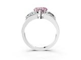 White gold Three-Stone Fancy Pink Heart Cut Cut Diamond Ring with Trillion Side Stones on a Split Shank Band_3