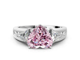 White gold Three-Stone Fancy Pink Heart Cut Cut Diamond Ring with Trillion Side Stones on a Split Shank Band