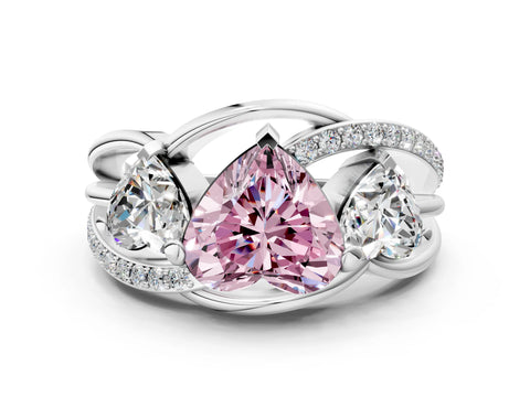 White gold Three-Stone Fancy Pink Heart Cut Cut Diamond Split Shank Prong Set Ring