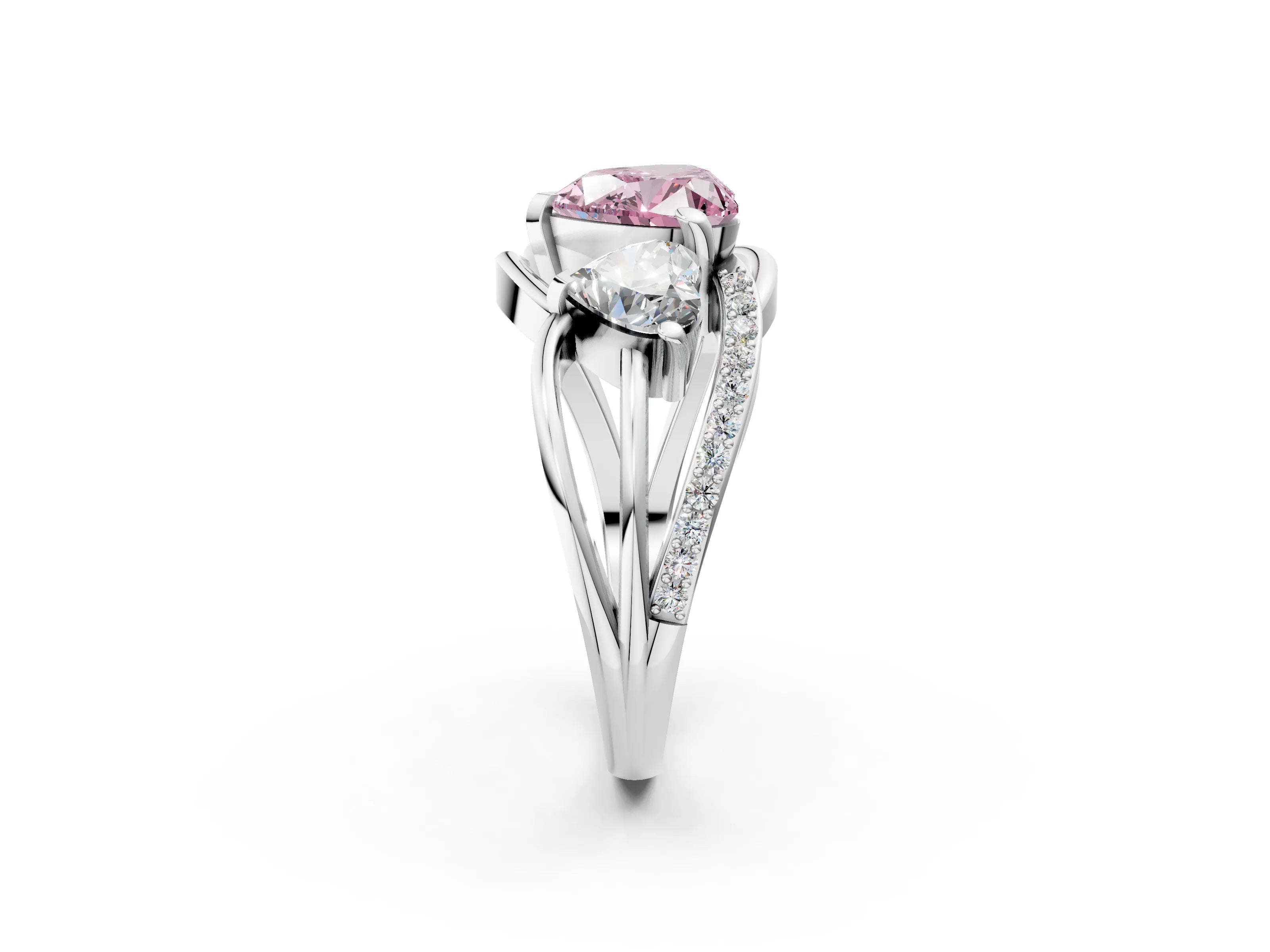 White gold Three-Stone Fancy Pink Heart Cut Cut Diamond Split Shank Prong Set Ring_14