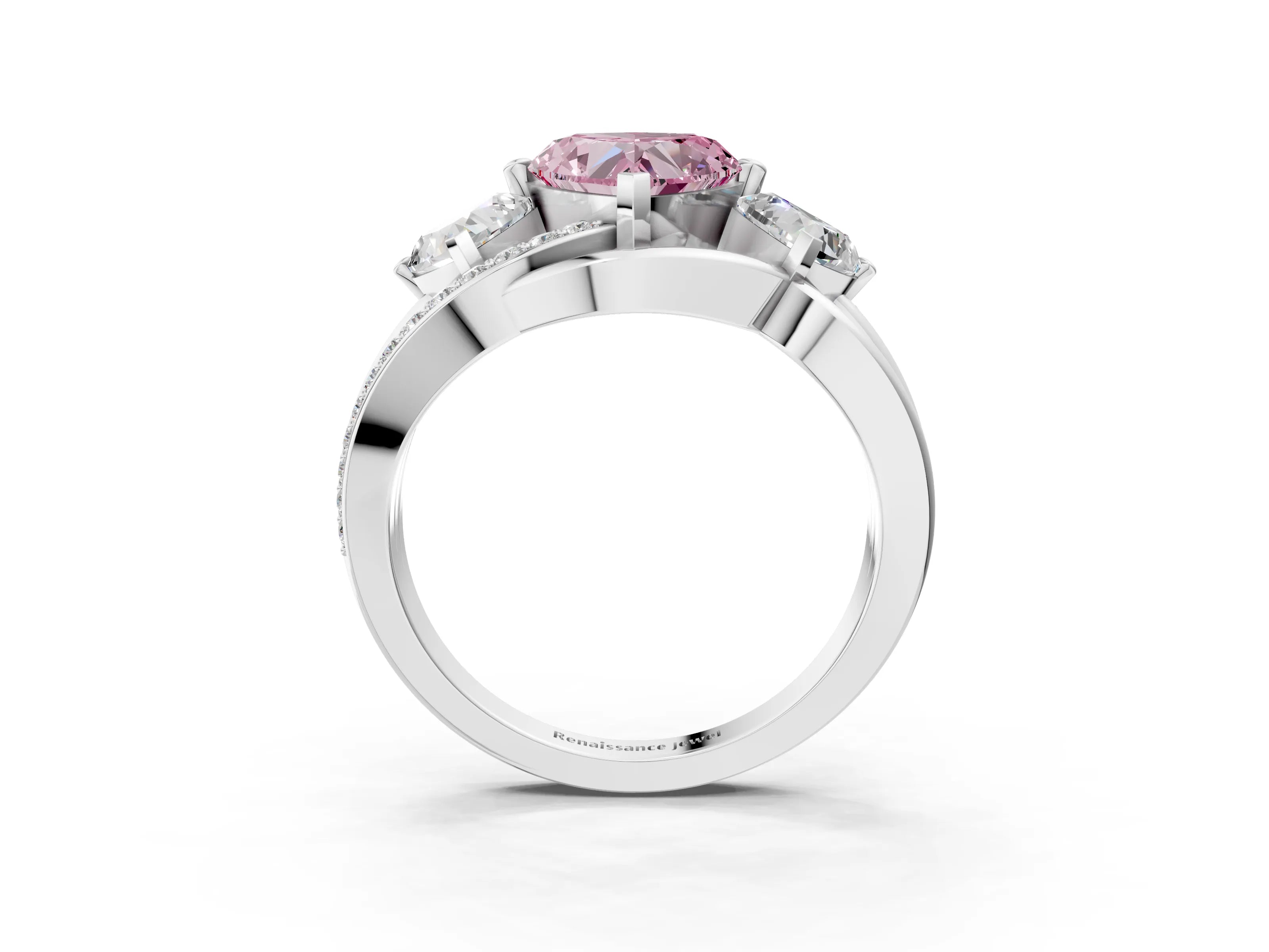 White gold Three-Stone Fancy Pink Heart Cut Cut Diamond Split Shank Prong Set Ring_15
