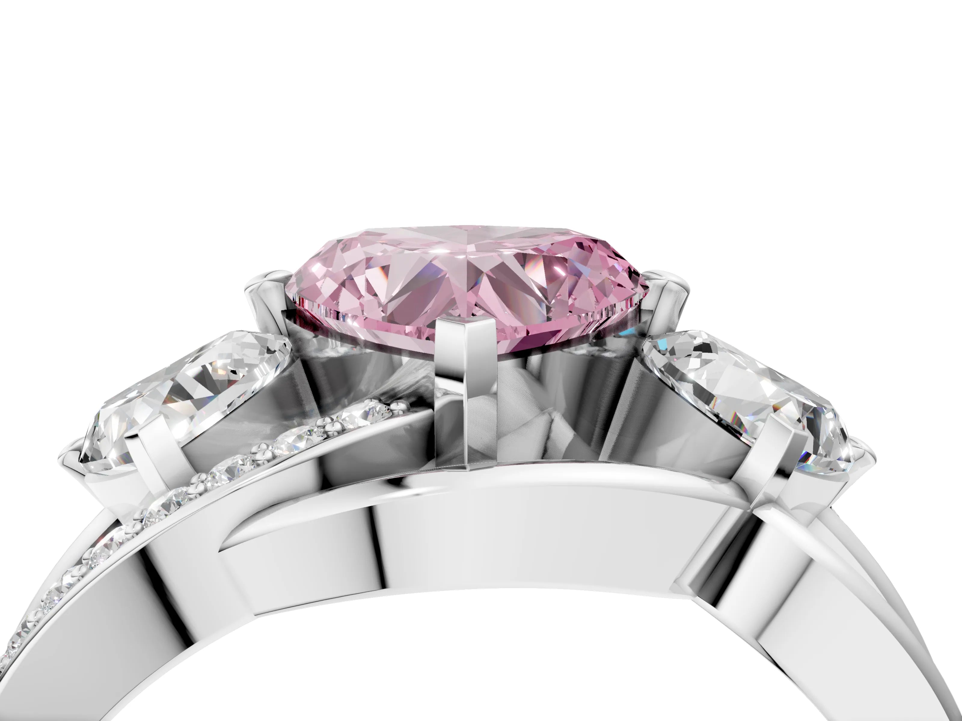 White gold Three-Stone Fancy Pink Heart Cut Cut Diamond Split Shank Prong Set Ring_16