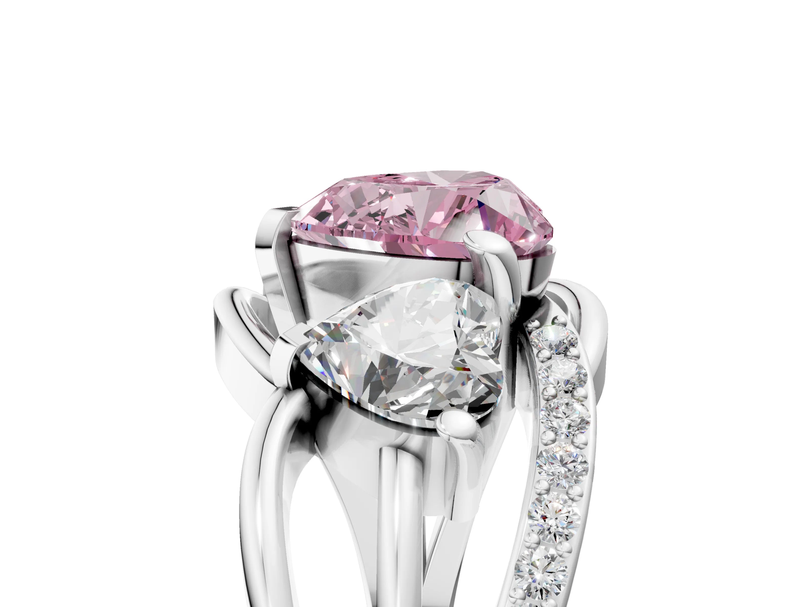 White gold Three-Stone Fancy Pink Heart Cut Cut Diamond Split Shank Prong Set Ring_17