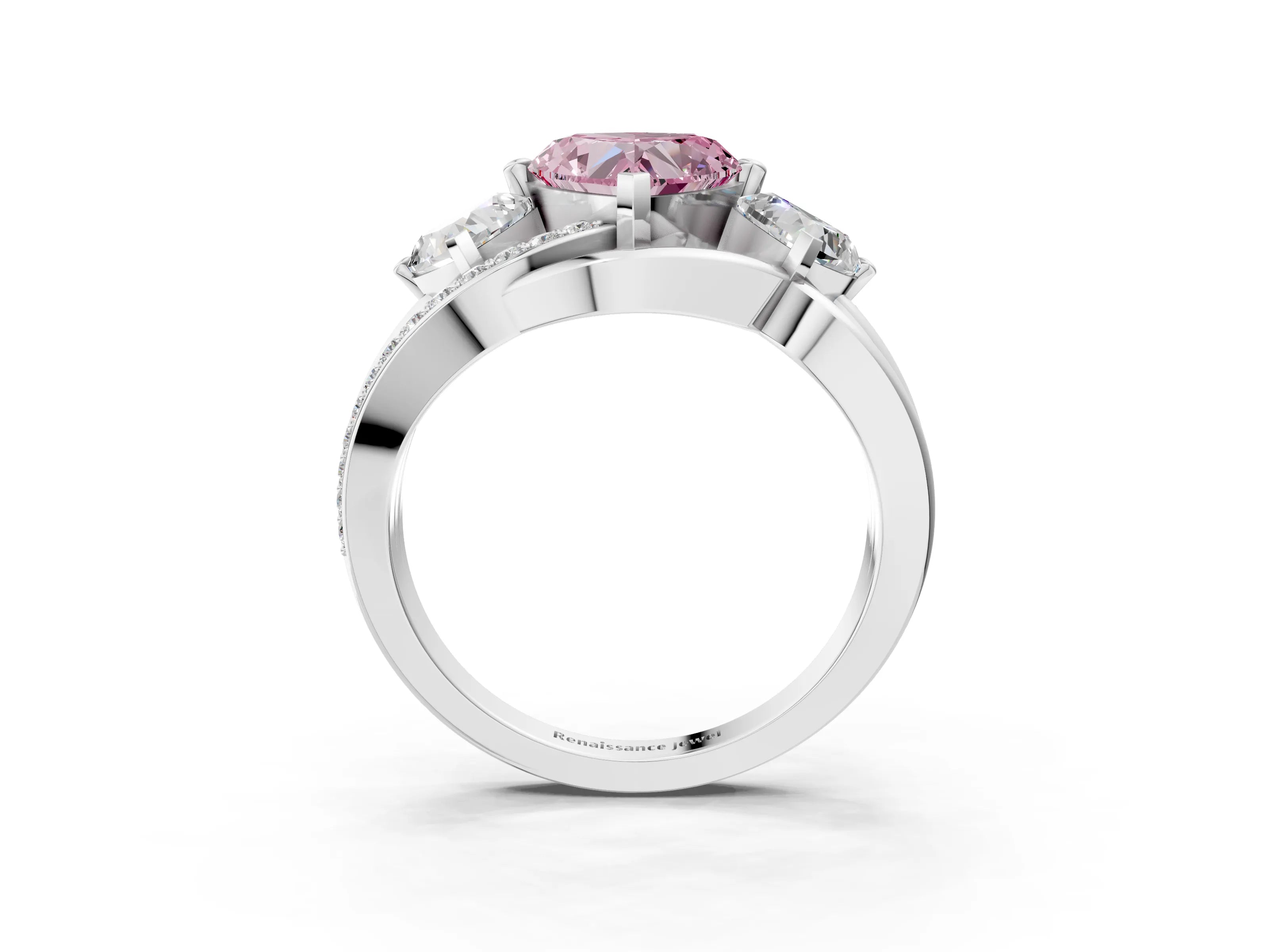 White gold Three-Stone Fancy Pink Heart Cut Cut Diamond Split Shank Prong Set Ring_3