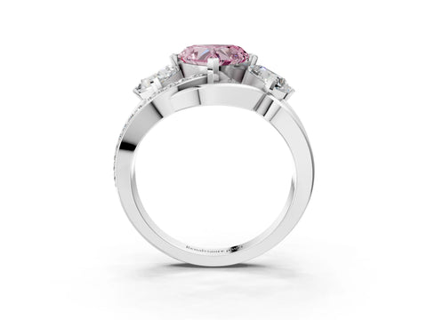 White gold Three-Stone Fancy Pink Heart Cut Cut Diamond Split Shank Prong Set Ring_3