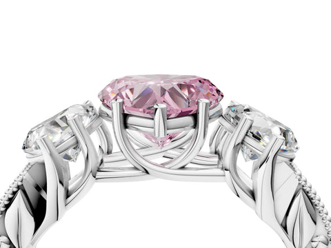 White gold Three-Stone Fancy Pink Heart Cut Cut Milgrain Pavé Engagement Ring_16