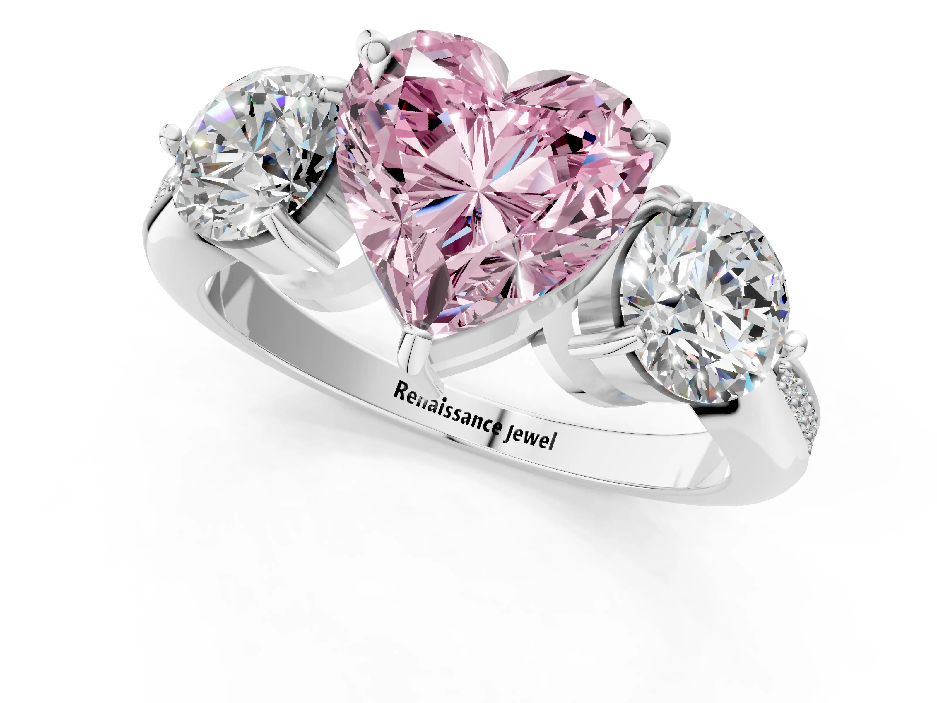 White gold Three-Stone Fancy Pink Heart Cut Diamond Channel Set Engagement Ring with Prong Setting_13