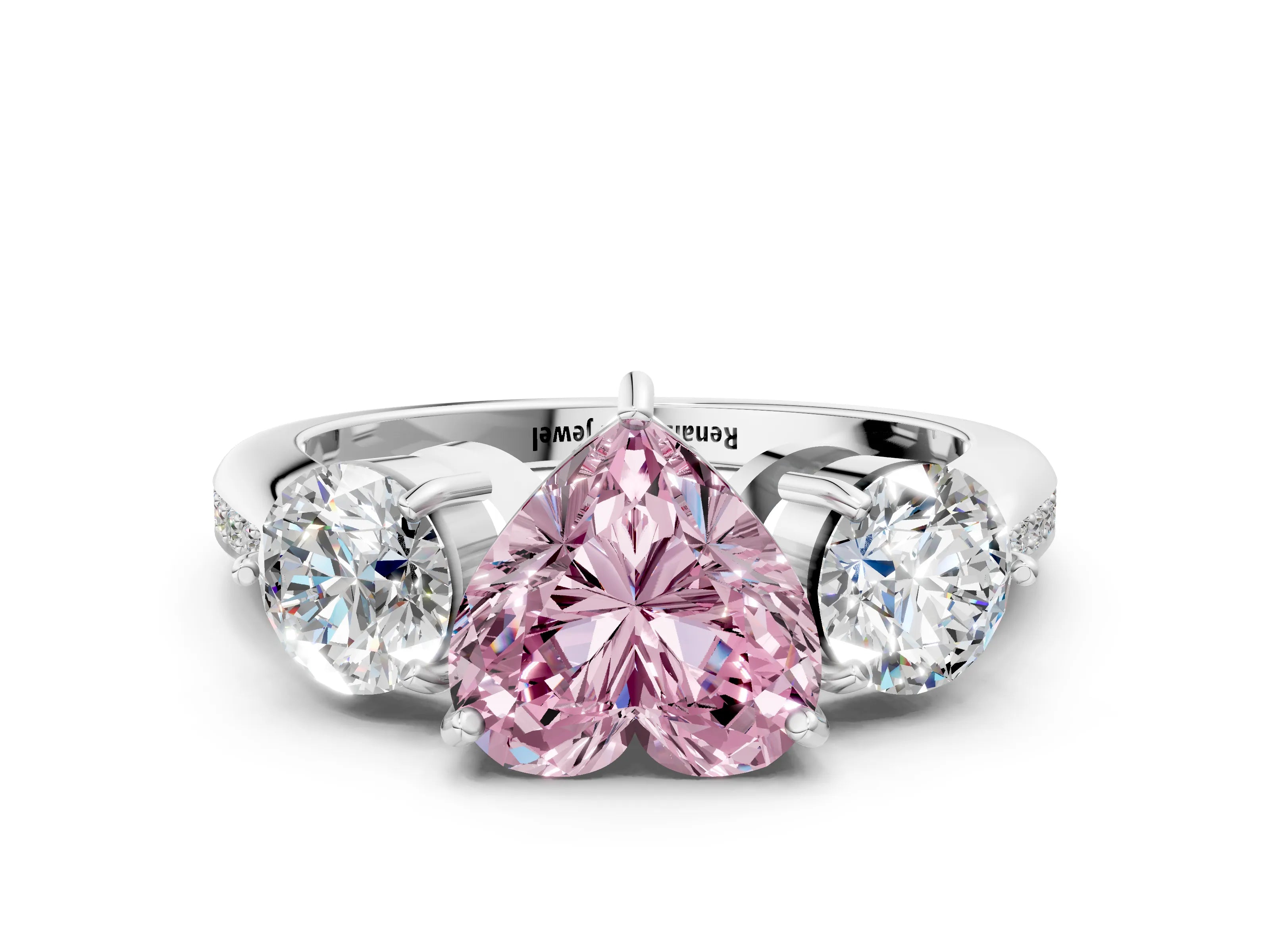 White gold Three-Stone Fancy Pink Heart Cut Diamond Channel Set Engagement Ring with Prong Setting_13