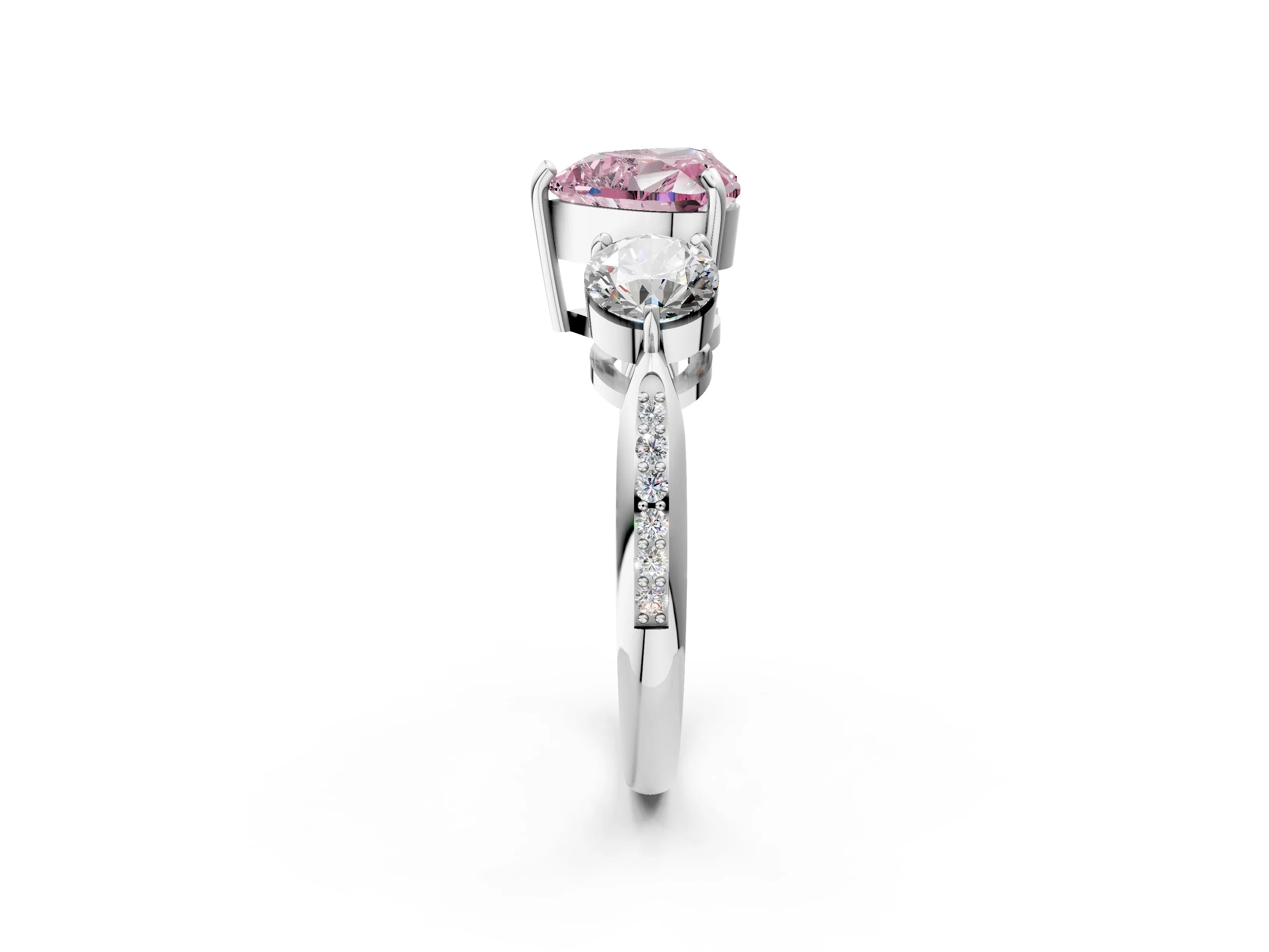 White gold Three-Stone Fancy Pink Heart Cut Diamond Channel Set Engagement Ring with Prong Setting_14