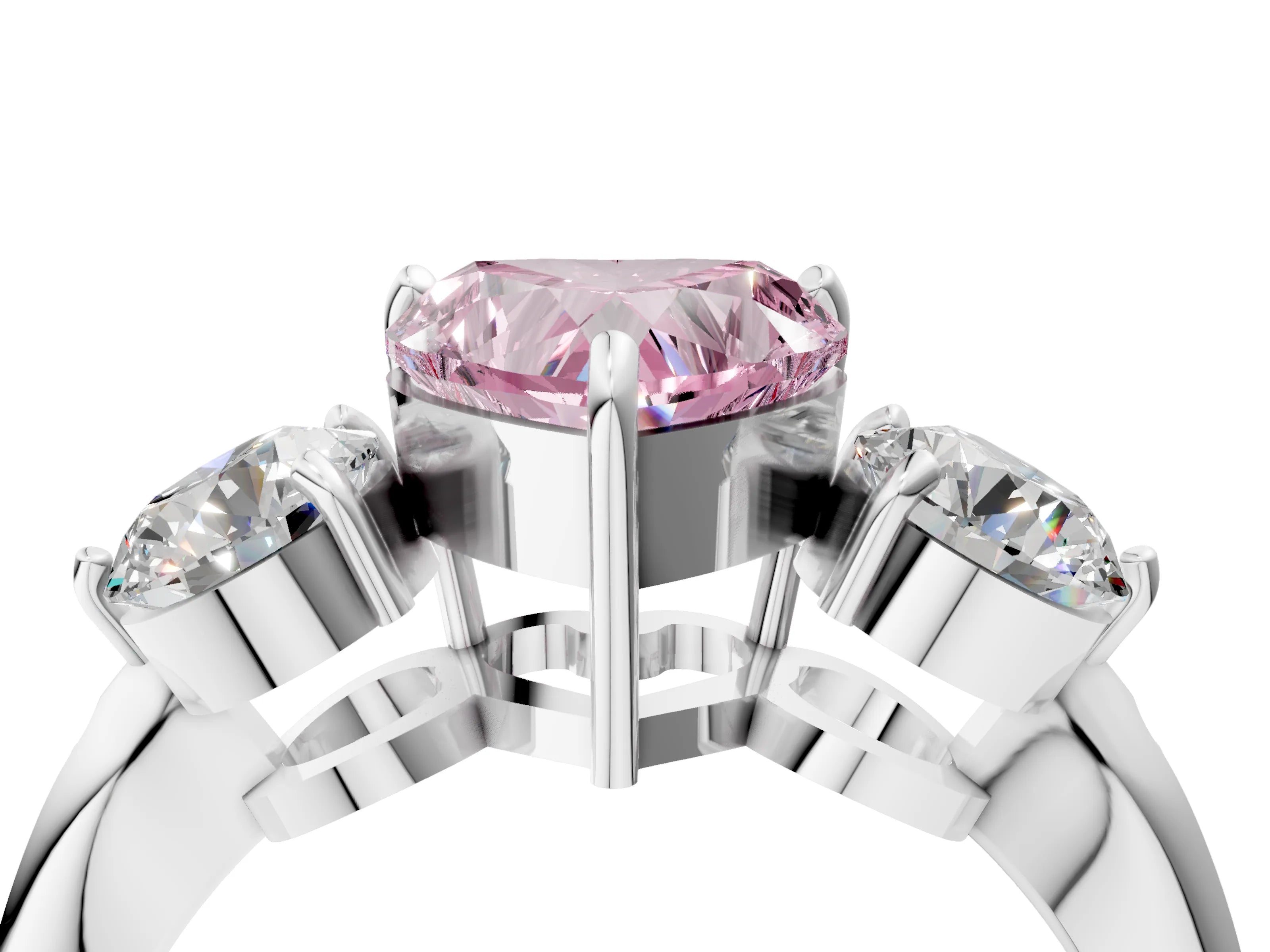 White gold Three-Stone Fancy Pink Heart Cut Diamond Channel Set Engagement Ring with Prong Setting_16