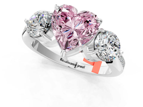White gold Three-Stone Fancy Pink Heart Cut Diamond Channel Set Engagement Ring with Prong Setting_25