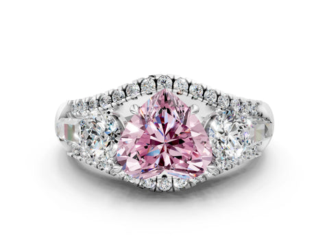 White gold Three-Stone Fancy Pink Heart Cut Diamond Engagement Ring with Pave Band and Prong Setting_12