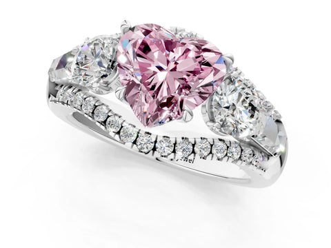 White gold Three-Stone Fancy Pink Heart Cut Diamond Engagement Ring with Pave Band and Prong Setting_13