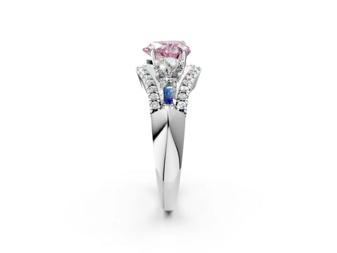 White gold Three-Stone Fancy Pink Heart Cut Diamond Engagement Ring with Pave Band and Prong Setting_14