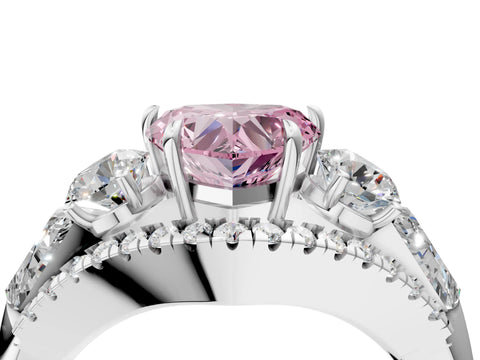 White gold Three-Stone Fancy Pink Heart Cut Diamond Engagement Ring with Pave Band and Prong Setting_16