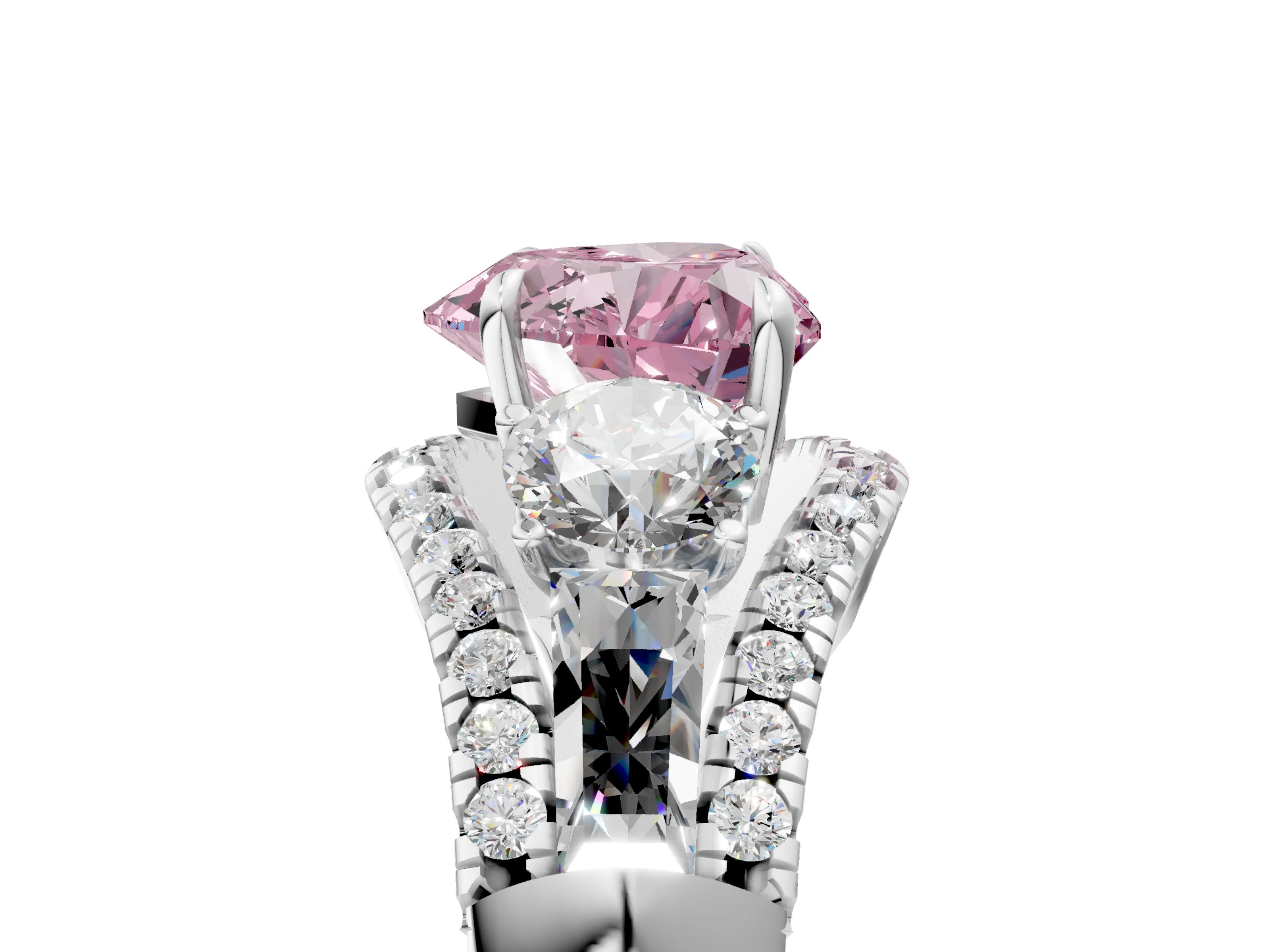 White gold Three-Stone Fancy Pink Heart Cut Diamond Engagement Ring with Pave Band and Prong Setting_17