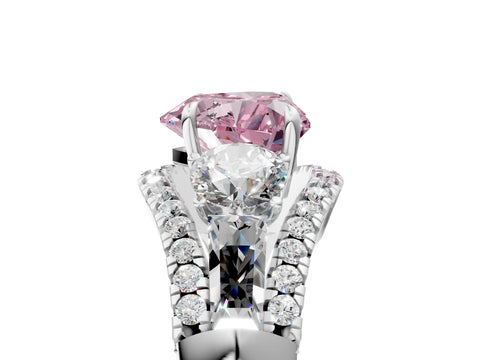 White gold Three-Stone Fancy Pink Heart Cut Diamond Engagement Ring with Pave Band and Prong Setting_17