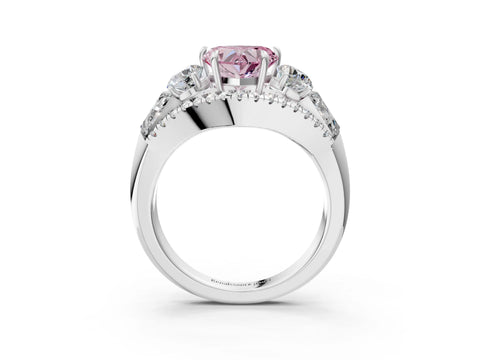 White gold Three-Stone Fancy Pink Heart Cut Diamond Engagement Ring with Pave Band and Prong Setting_3
