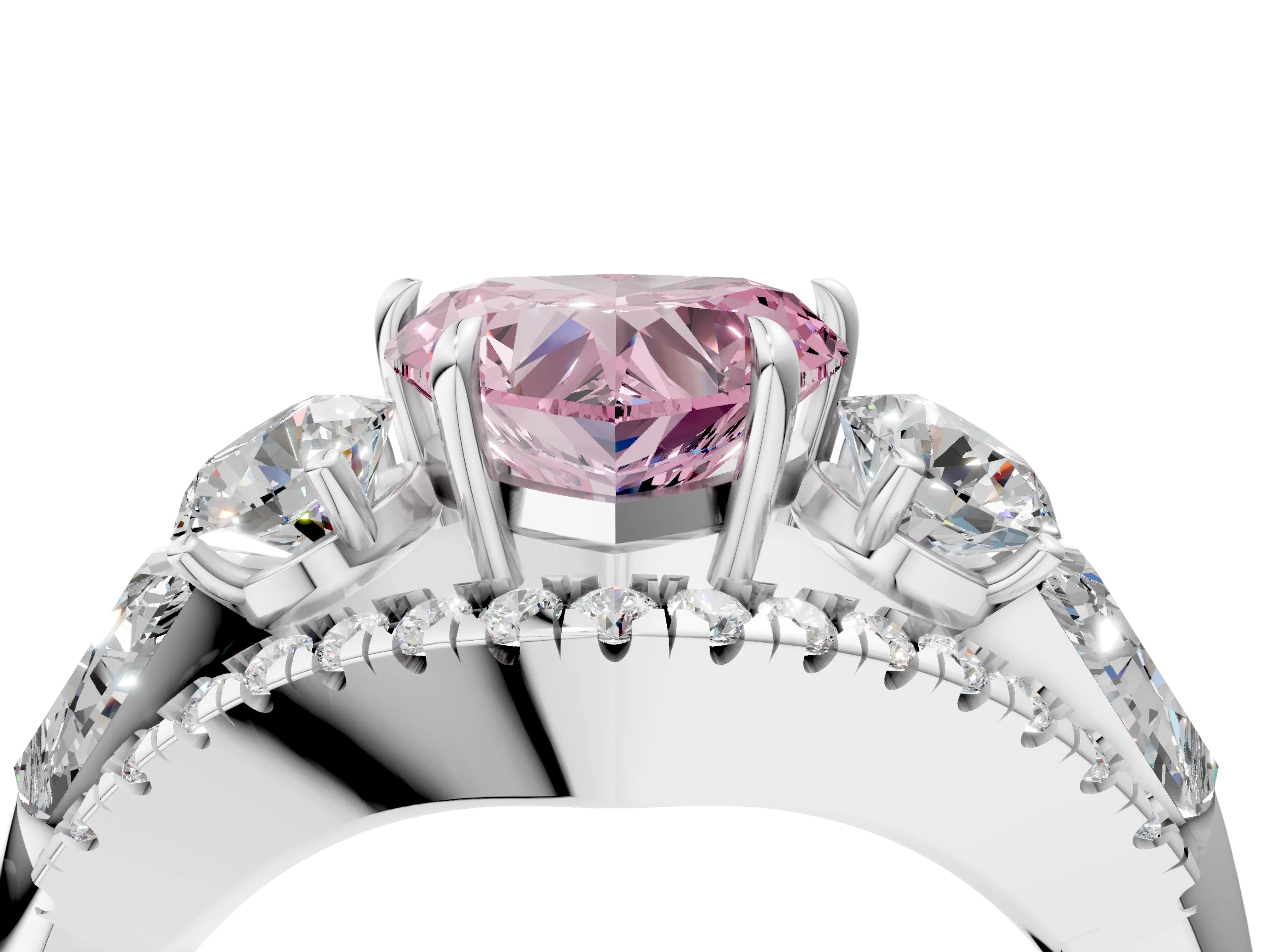 White gold Three-Stone Fancy Pink Heart Cut Diamond Engagement Ring with Pave Band and Prong Setting_4