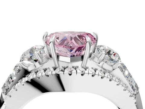 White gold Three-Stone Fancy Pink Heart Cut Diamond Engagement Ring with Pave Band and Prong Setting_4