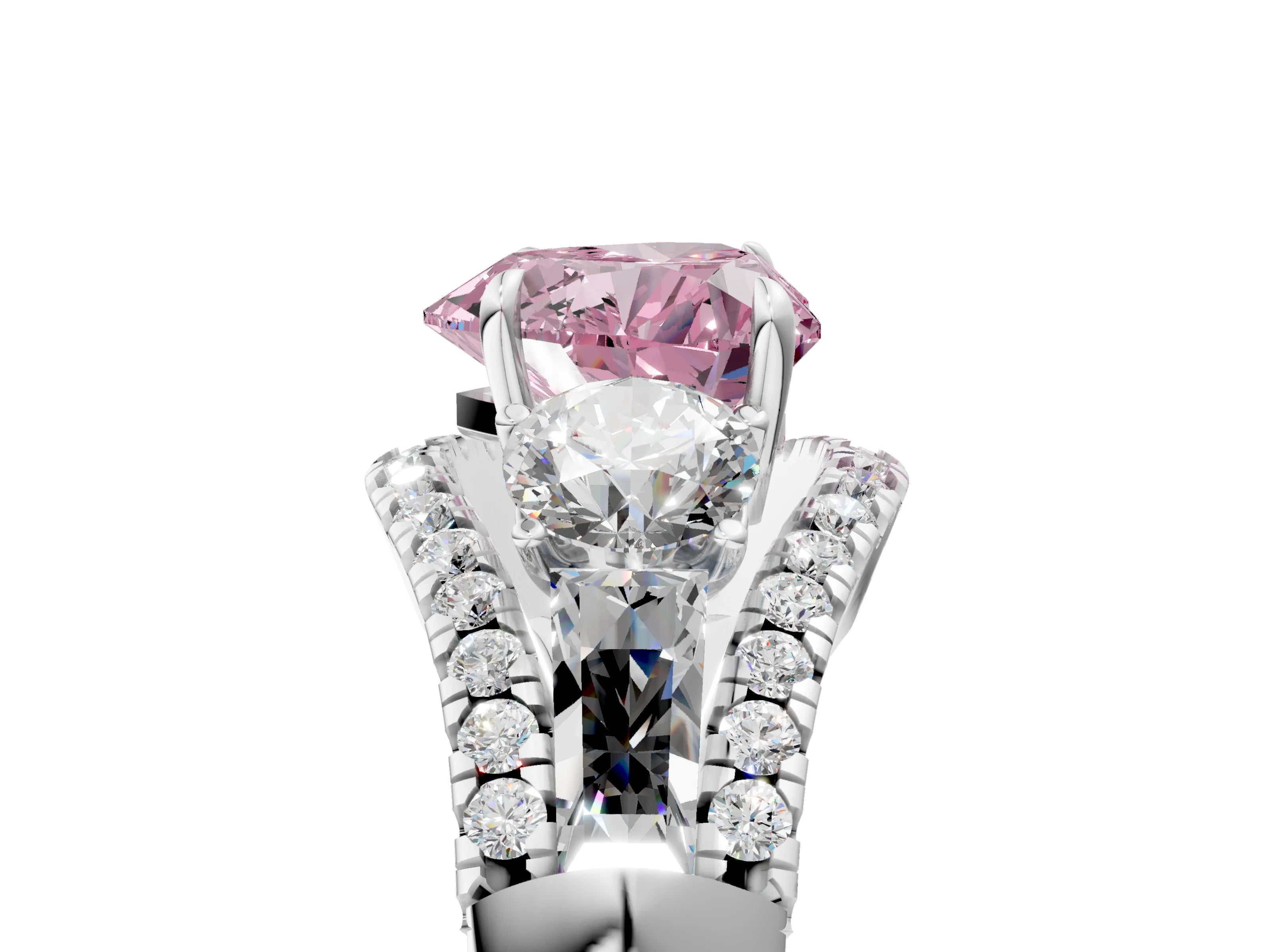 White gold Three-Stone Fancy Pink Heart Cut Diamond Engagement Ring with Pave Band and Prong Setting_5
