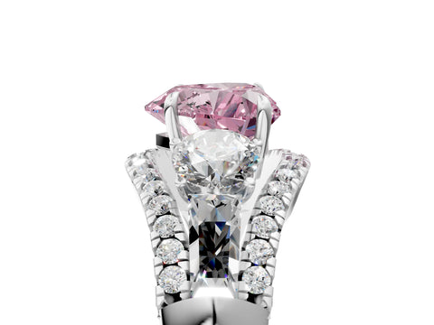 White gold Three-Stone Fancy Pink Heart Cut Diamond Engagement Ring with Pave Band and Prong Setting_5