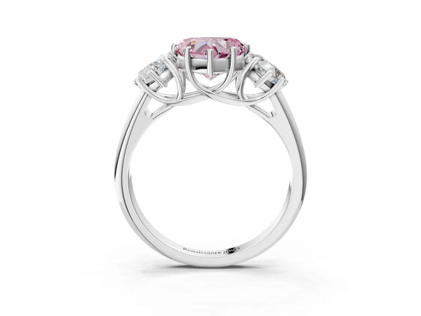 Platinum Three-Stone Fancy Pink Heart Cut Diamond Engagement Ring with Prong Setting