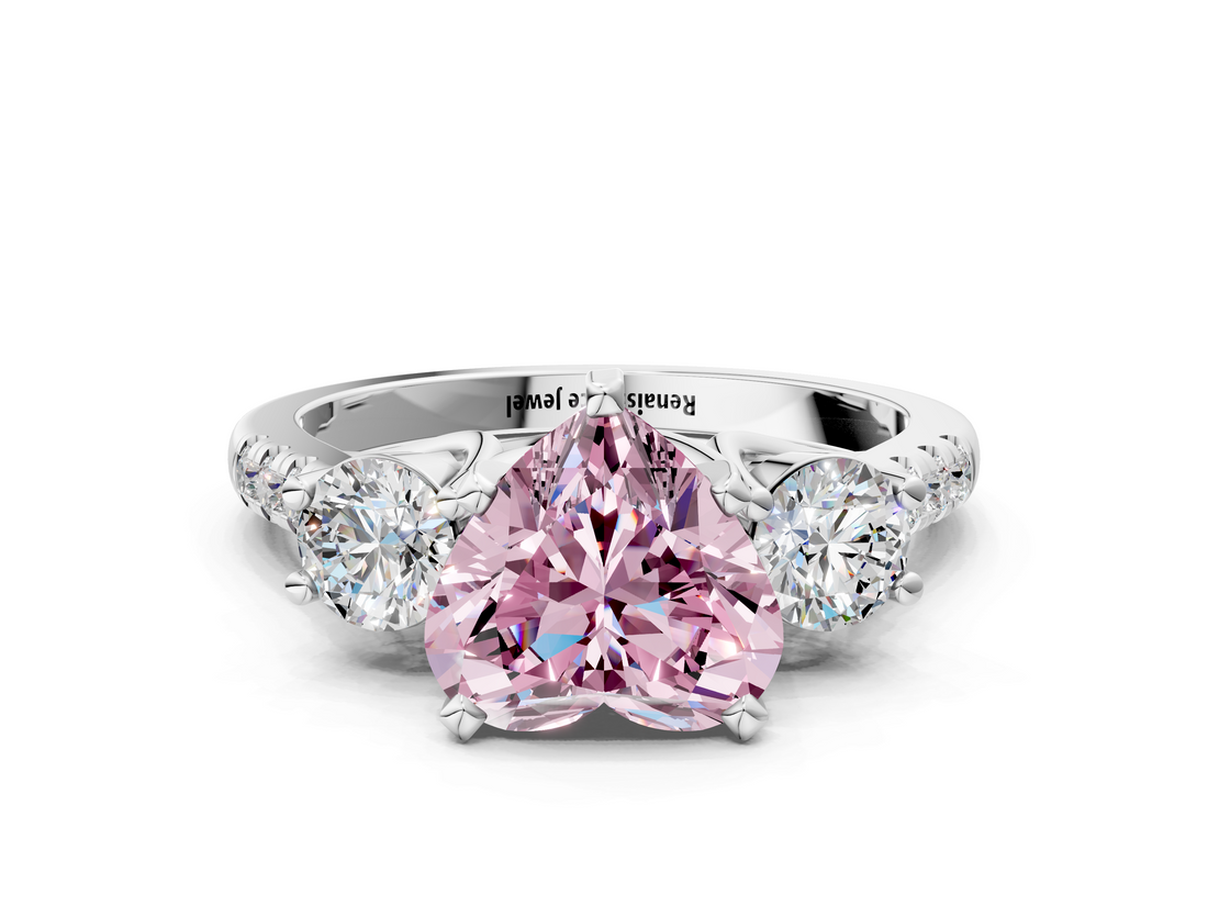 White gold Three-Stone Fancy Pink Heart  Cut Diamond Pavé Band with Four-Prong Setting_28