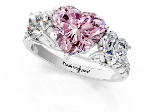 White gold Three-Stone Fancy Pink Heart Cut Diamond Pavé Band with Prong Setting_13