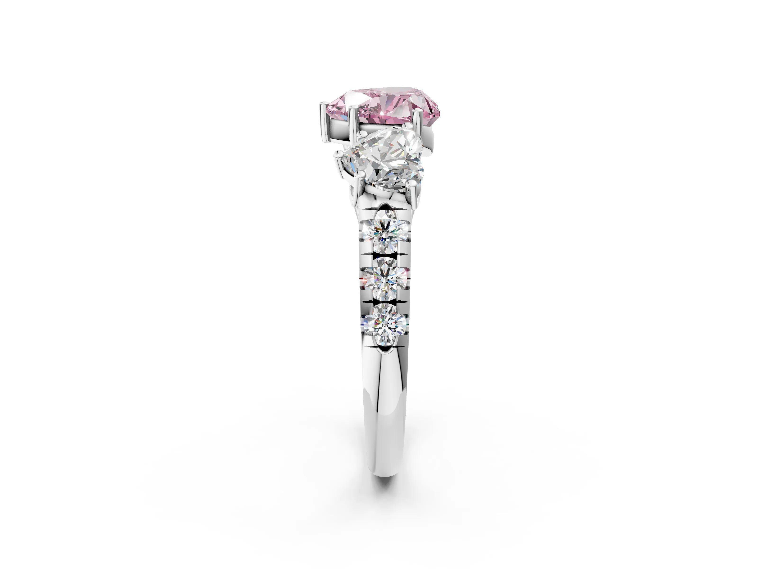 White gold Three-Stone Fancy Pink Heart Cut Diamond Pavé Band with Prong Setting_14