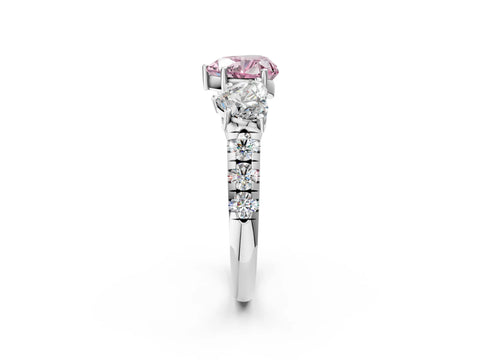White gold Three-Stone Fancy Pink Heart Cut Diamond Pavé Band with Prong Setting_14