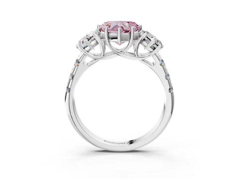 White gold Three-Stone Fancy Pink Heart Cut Diamond Pavé Band with Prong Setting_15