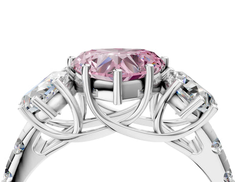 White gold Three-Stone Fancy Pink Heart Cut Diamond Pavé Band with Prong Setting_16