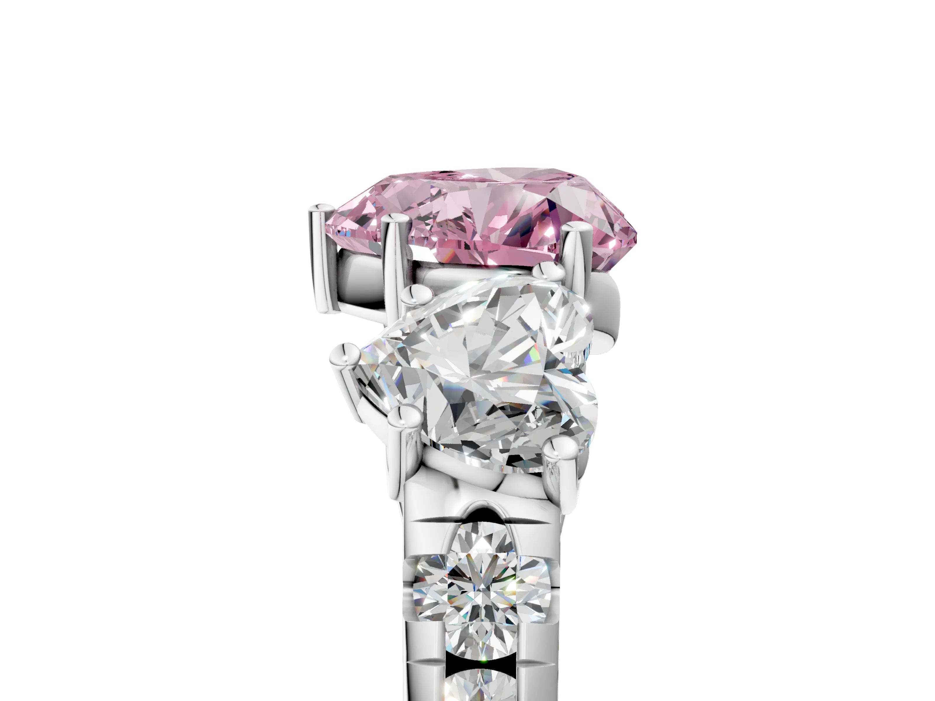 White gold Three-Stone Fancy Pink Heart Cut Diamond Pavé Band with Prong Setting_17