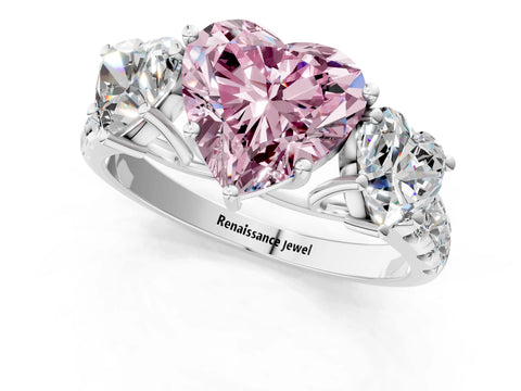 White gold Three-Stone Fancy Pink Heart Cut Diamond Pavé Band with Prong Setting_1